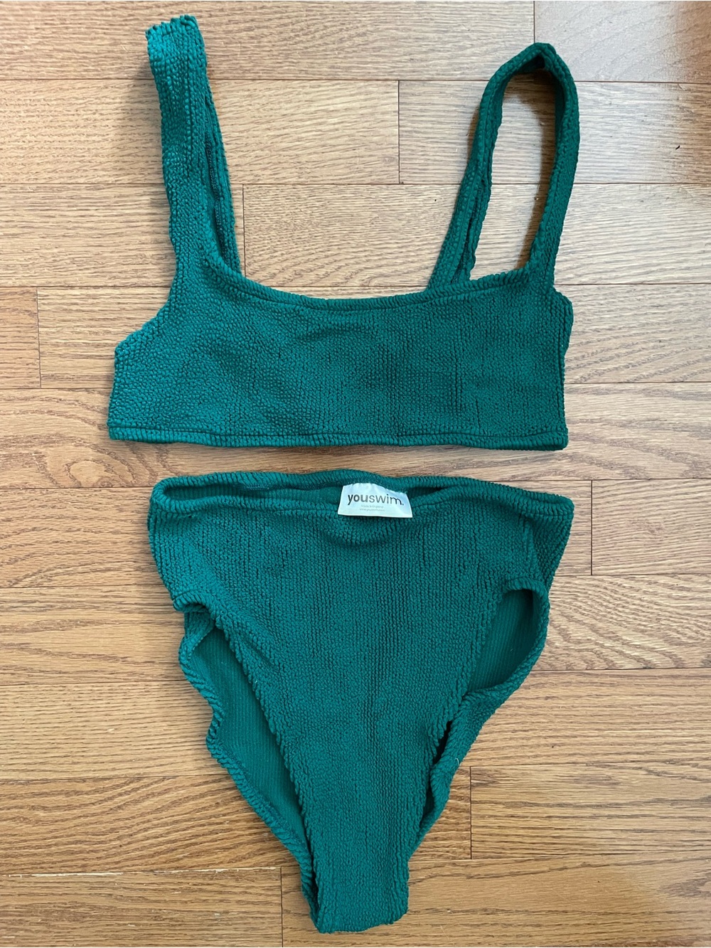 YouSwim Aplomb High Waist Two Piece Forest Green Textured Bikini Set